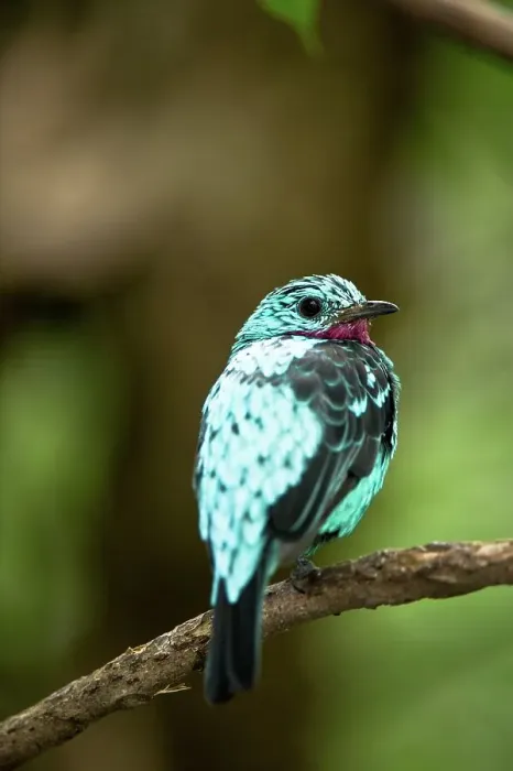 Framed Print : Close-up of a Spangled cotinga (Cotinga cayana) perching on branch in a zoo