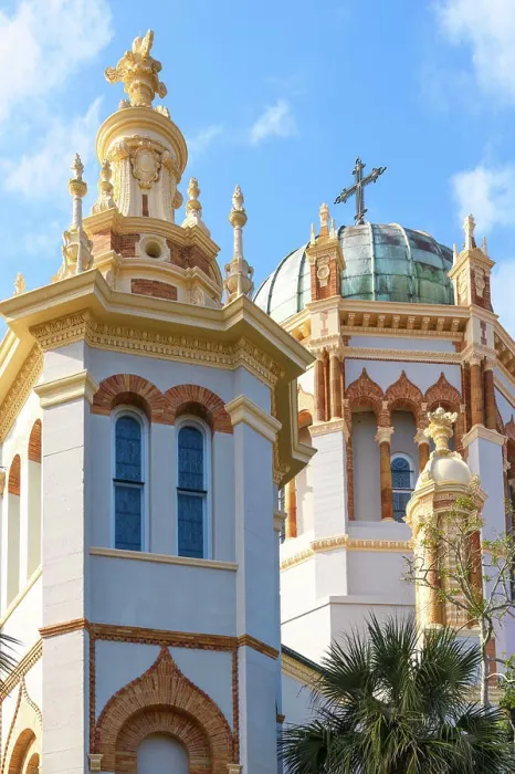 Framed Print : Close-up view of the basilica and gables of the Cathedral Basilica of St. Augustine