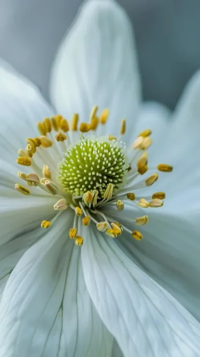 Framed Print : A close-up view showcasing the intricate details of a white flower with vibrant yellow stamen