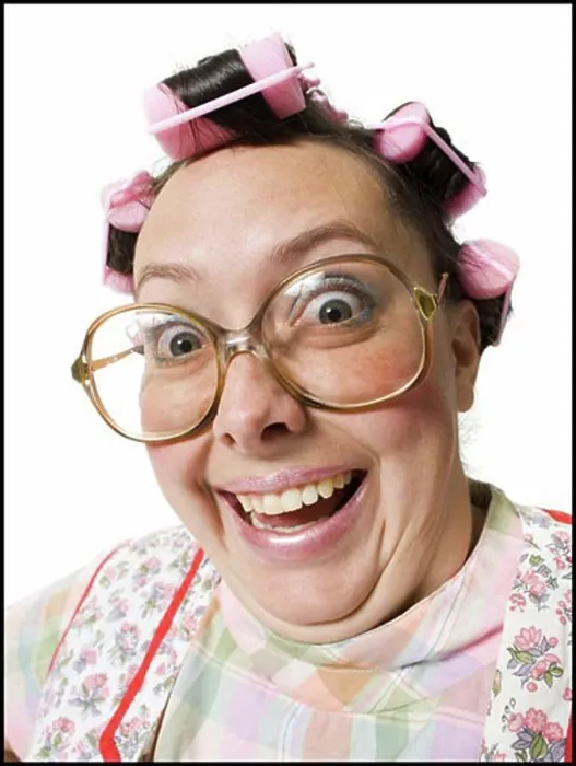 Framed Print : Close-up of woman in curlers with glasses Framed Print : Close-up of woman in curlers with glasses