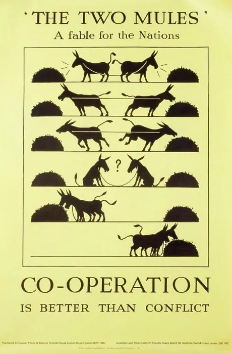 Framed Print : Co-operation is better than conflict Quaker Peace organisation, British anti-Cold War, propaganda poster 1970 Framed Print : Co-operation is better than conflict Quaker Peace organisation, British anti-Cold War, propaganda poster 1970