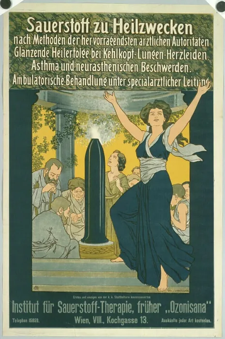 Framed Print : Color print by Emil Ranzenhofer depicting oxygen therapy for healing at the Institute in Vienna VIII