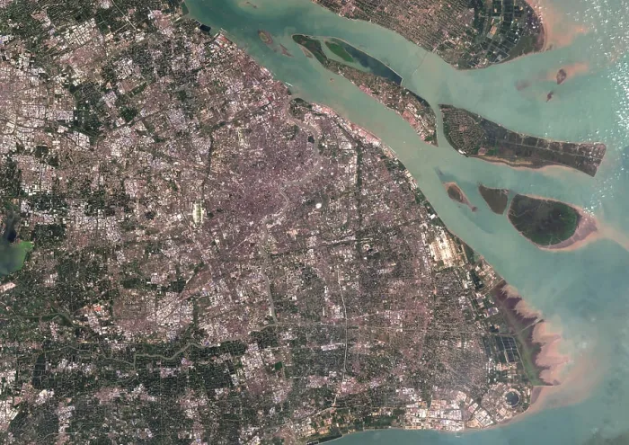 Framed Print : Color satellite image of Shanghai, China in 2022 Framed Print : Color satellite image of Shanghai, China in 2022