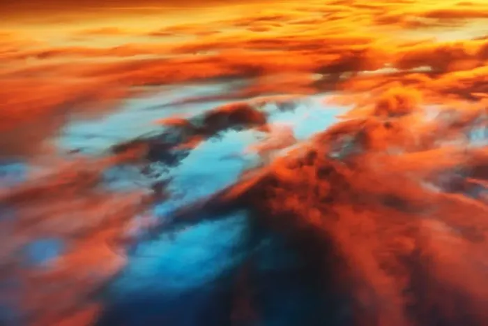 Framed Print : Colorful orange and blue dramatic sky with clouds for abstract background Framed Print : Colorful orange and blue dramatic sky with clouds for abstract background