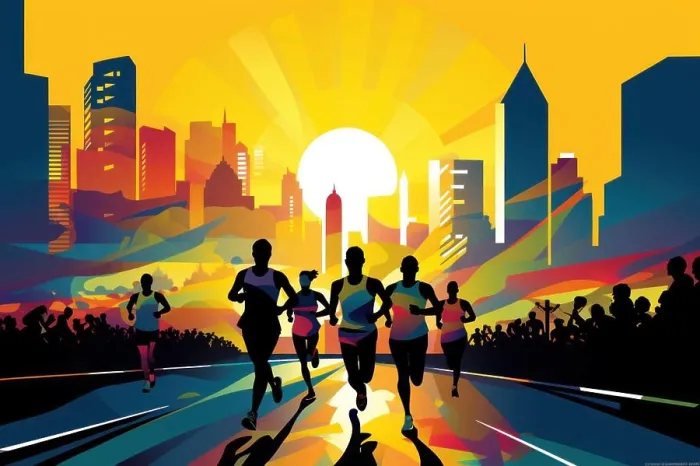 Framed Print : Colorful Running marathon poster, people run, colorful poster. illustration Framed Print : Colorful Running marathon poster, people run, colorful poster. illustration