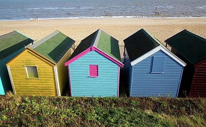 Framed Print : Colourful beach huts, Southwold, Suffolk, England, United Kingdom, Europe