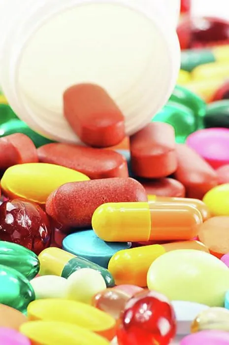Framed Print : Composition with dietary supplement capsules and drug pills