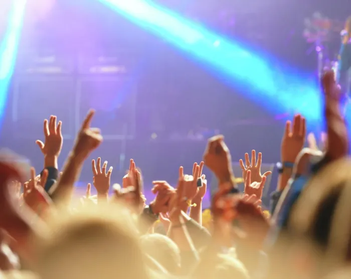 Framed Print : Concert, audience and hands in crowd with light for music festival Framed Print : Concert, audience and hands in crowd with light for music festival