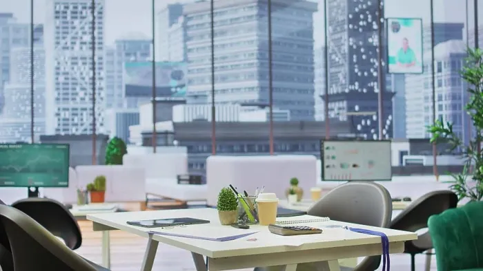 Framed Print : Empty corporate high end office prepared for job interviews and recruitment process Framed Print : Empty corporate high end office prepared for job interviews and recruitment process