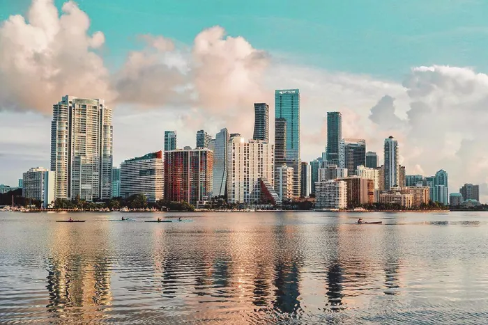 Framed Print : country skyline at sunset Miami Florida usa clouds sky reflections bea