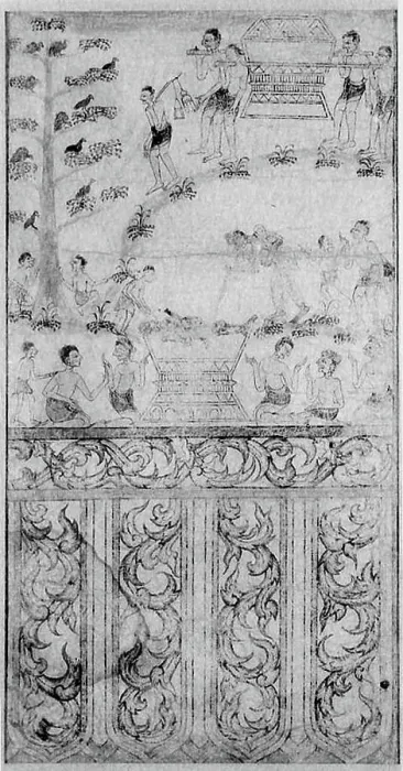 Framed Print : Cremation of Jujaka's Body(): Scene from Vessantara Jataka 19th-20th century Thailand