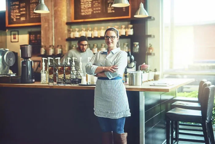 Framed Print : Crossed arms, woman and portrait of waitress in restaurant with confidence for food industry Framed Print : Crossed arms, woman and portrait of waitress in restaurant with confidence for food industry