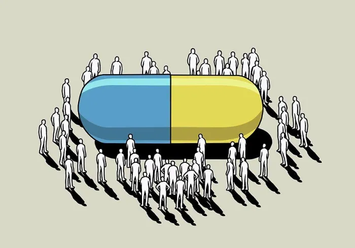 Framed Print : Crowd surrounding large pharmaceutical capsule Framed Print : Crowd surrounding large pharmaceutical capsule