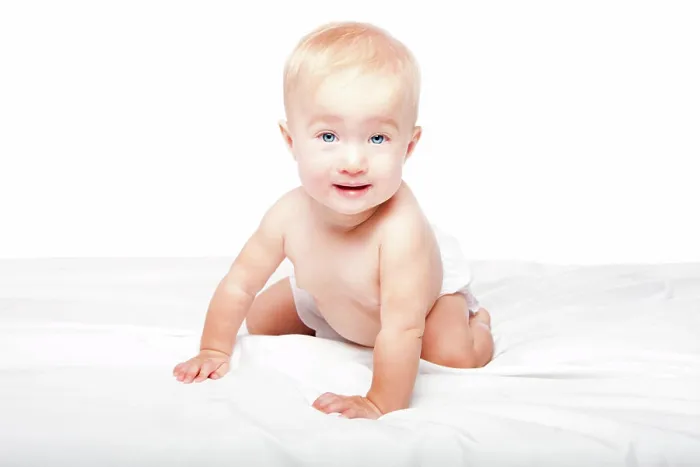 Framed Print : Cute crawling baby Cute adorable happy crawling baby infant with blue eyes in diapers Framed Print : Cute crawling baby Cute adorable happy crawling baby infant with blue eyes in diapers