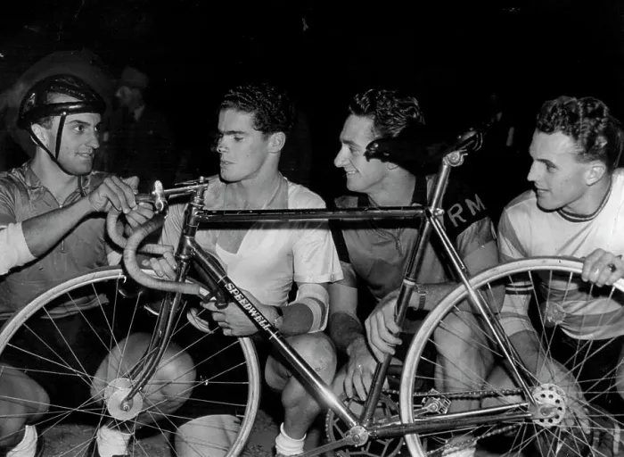 Framed Print : ***** four cyclists are almost certain to represent NSW in the Australian championships ***** Resting between races