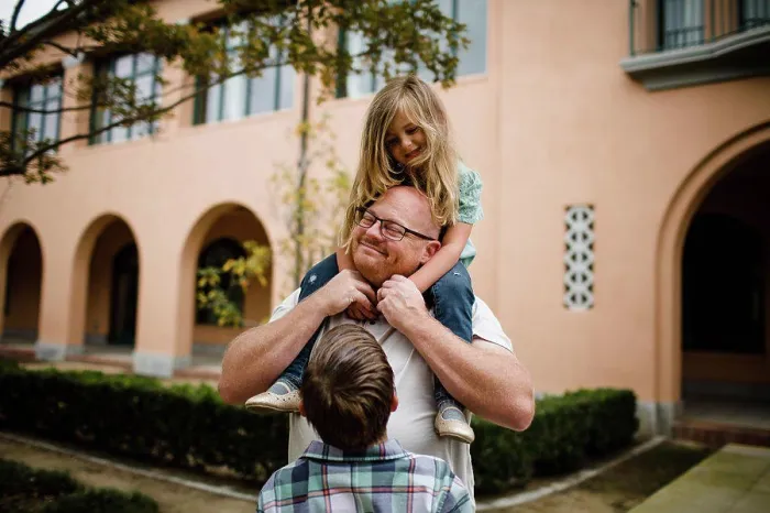 Framed Print : Dad with Daughter on Shoulders as Son Looks On in San Diego