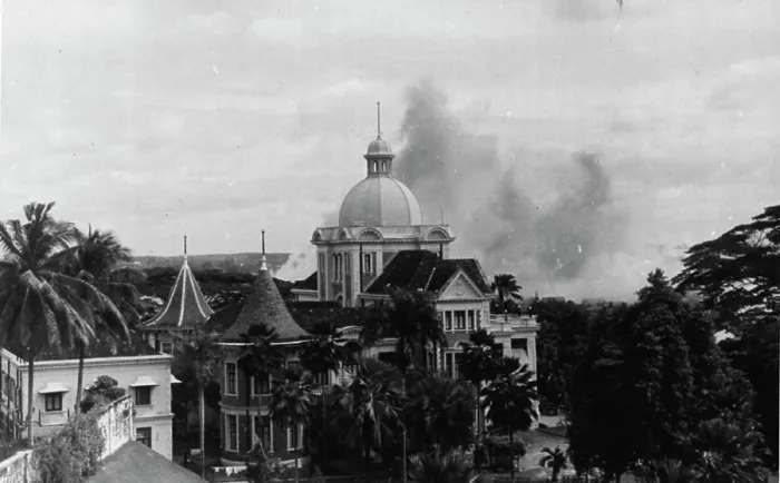 Framed Print : Damage done by Japanese bombs on the island of Singapore Framed Print : Damage done by Japanese bombs on the island of Singapore