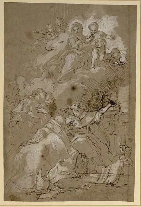 Framed Print : Dark brown ink drawing with white highlights by Johann Karl von Reselfeld depicting the Madonna