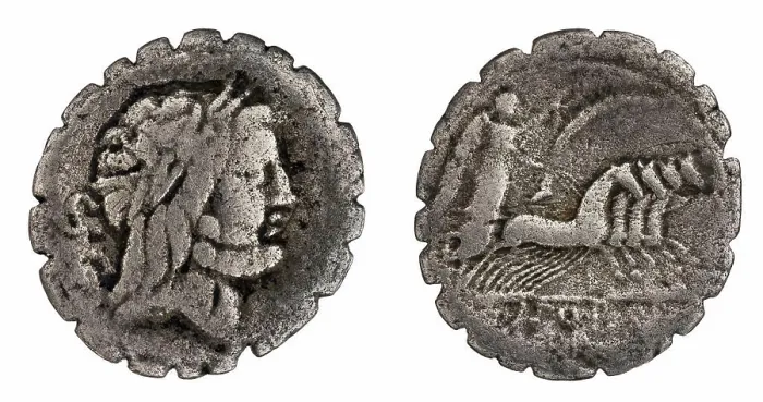Framed Print : denarius (serratus). Antonius Balbus, Q. (fl. 83-82 a.C.), monetary officer, Republika Rzymska, issuer Framed Print : denarius (serratus). Antonius Balbus, Q. (fl. 83-82 a.C.), monetary officer, Republika Rzymska, issuer