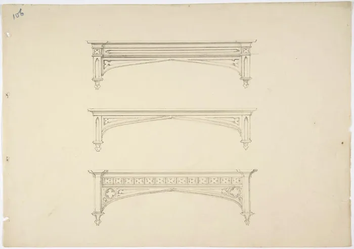 Framed Print : Design for Three Gothic Pediments early 19th century Anonymous