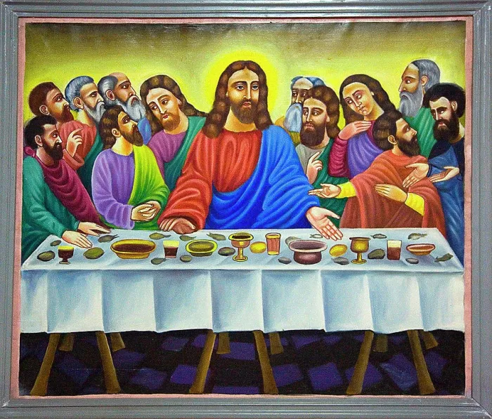 Framed Print : Details of an Ethiopian religious painting representing the Last Supper