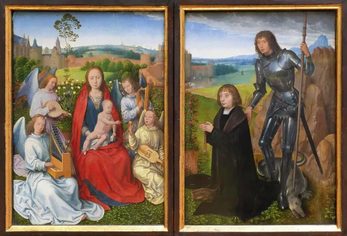 Framed Print : Diptych, Madonna of the Rose Bower and St George with Donor Framed Print : Diptych, Madonna of the Rose Bower and St George with Donor
