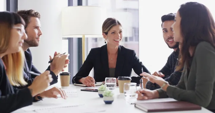 Framed Print : Discussion, group and colleagues in boardroom