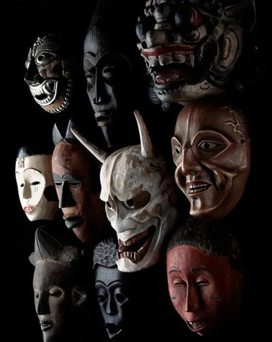 Framed Print : A diverse collection of traditional masks showcasing cultural artistry Framed Print : A diverse collection of traditional masks showcasing cultural artistry