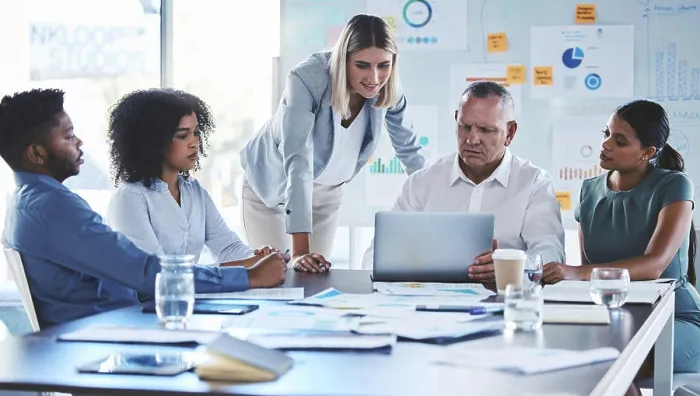 Framed Print : Diversity business people in digital meeting with laptop for seo data analytics Framed Print : Diversity business people in digital meeting with laptop for seo data analytics