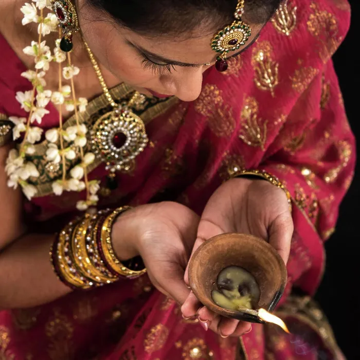 Framed Print : Diwali festive of lights celebration Beautiful Indian female hands holding diya oil lamp