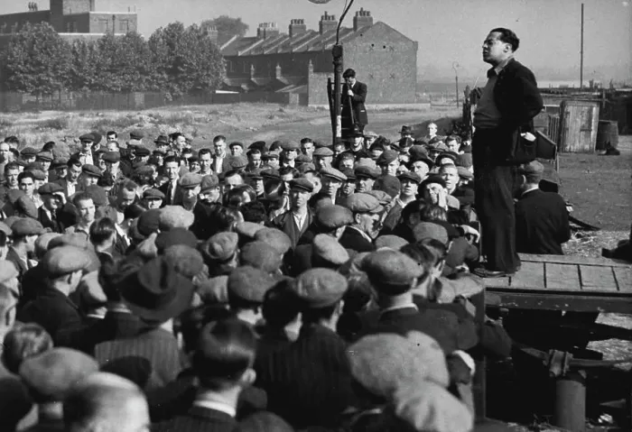 Framed Print : Dockers Hear Leader On First Day of Emergency -- Crowd of London dockers listen to a speech by Albert Timothy Framed Print : Dockers Hear Leader On First Day of Emergency -- Crowd of London dockers listen to a speech by Albert Timothy