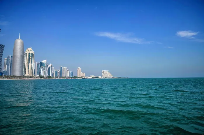 Framed Print : Doha skyline as seen from a dhow cruise Framed Print : Doha skyline as seen from a dhow cruise