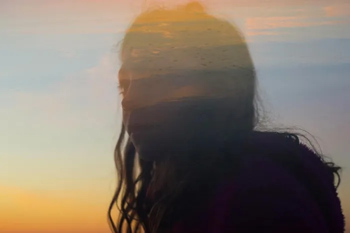 Framed Print : double exposure of girl's silhouette at sunrise Framed Print : double exposure of girl's silhouette at sunrise