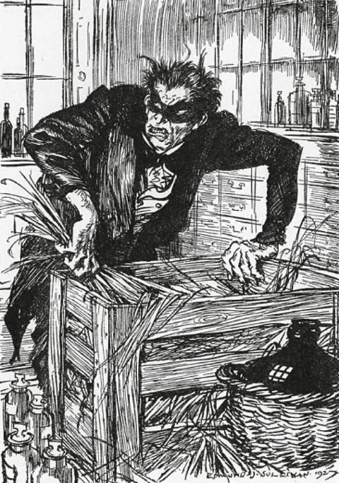 Framed Print : Dr Jekyll trying desperately to find the chemicals that will enable him to cast off his Mr Hyde persona