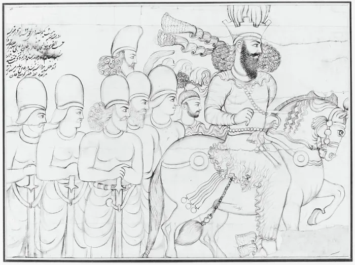 Framed Print : Drawing of Sasanian rock relief: Shapur I (r)