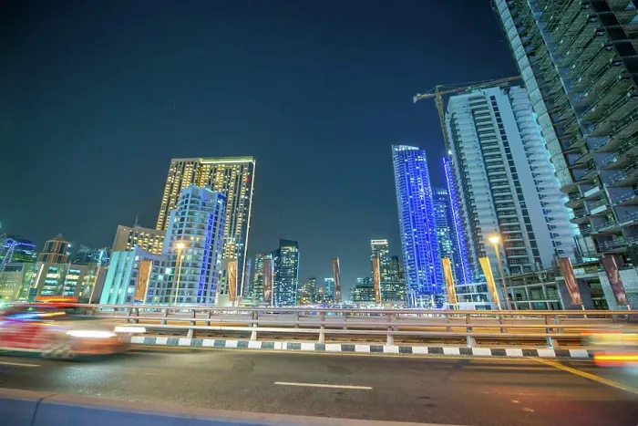 Framed Print : Dubai Marina night skyline from the bridge Framed Print : Dubai Marina night skyline from the bridge