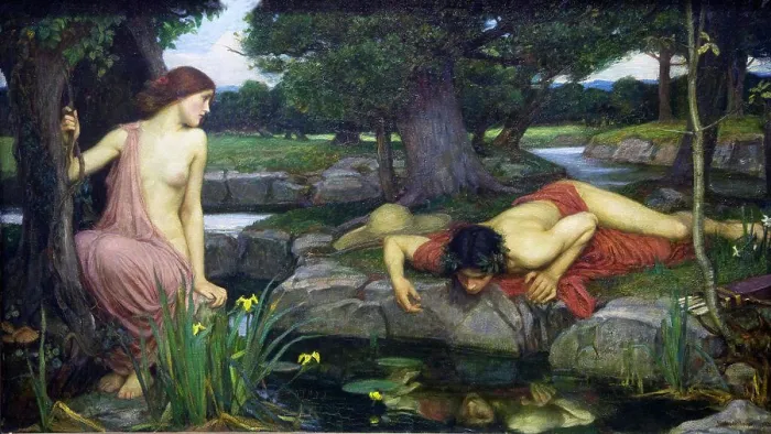 Framed Print : Echo and Narcissus by John William Waterhouse painted 1903 Framed Print : Echo and Narcissus by John William Waterhouse painted 1903