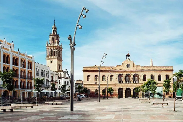 Framed Print : ecija, sevilla, spain, la plaza de espa±a with the town hall and the tower of the iglesia de santa maria in background Framed Print : ecija, sevilla, spain, la plaza de espa±a with the town hall and the tower of the iglesia de santa maria in background