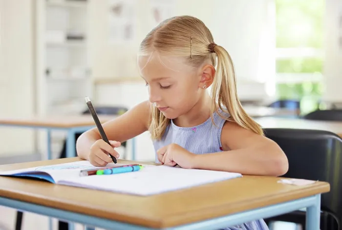 Framed Print : Education, drawing and girl in classroom learning Framed Print : Education, drawing and girl in classroom learning