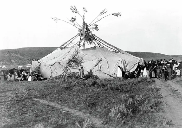 Framed Print : Edward S. Curtis Native American Indians - Sun dance in progress--Cheyenne Indians ca. 1910
