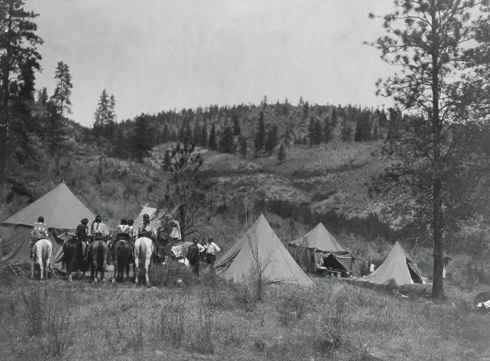 Framed Print : Edward S. Curtis Native American Indians - Five tents erected in a clearing Framed Print : Edward S. Curtis Native American Indians - Five tents erected in a clearing