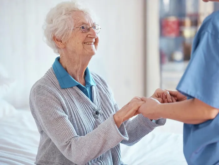 Framed Print : Elderly woman, nurse holding hands and nursing home support with medical professional exam Framed Print : Elderly woman, nurse holding hands and nursing home support with medical professional exam