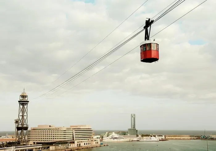 Framed Print : Elevated view of harbour and cable car, Barcelona, Spain