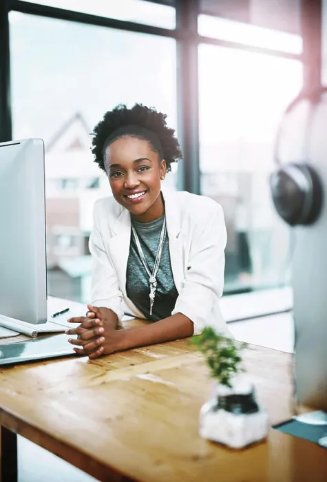 Framed Print : Employee, portrait and black woman with a smile Framed Print : Employee, portrait and black woman with a smile