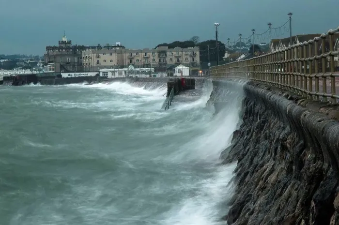 Framed Print : England, Devon, Paignton. Winter storm on the Devon coast at Paignton