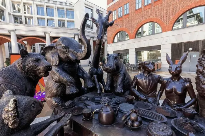 Framed Print : England, London, City of London, Paternoster Square, Humorous Sculpture titled Wild Table of Love by Gillie and Marc Framed Print : England, London, City of London, Paternoster Square, Humorous Sculpture titled Wild Table of Love by Gillie and Marc