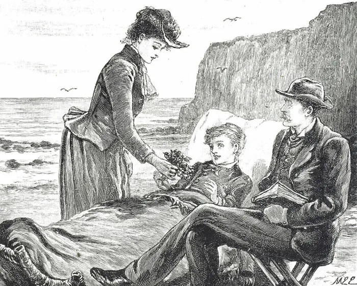 Framed Print : Engraving depicting a cripple boy at the seaside Framed Print : Engraving depicting a cripple boy at the seaside