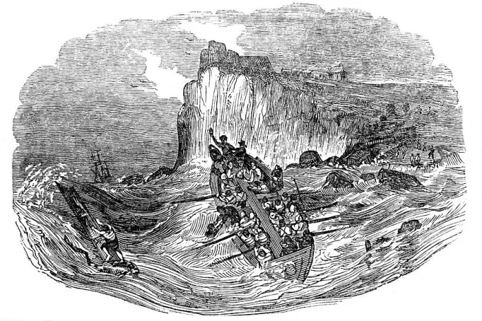 Framed Print : Engraving depicting Henry Greathead's design of a lifeboat. Dated 19th Century Framed Print : Engraving depicting Henry Greathead's design of a lifeboat. Dated 19th Century