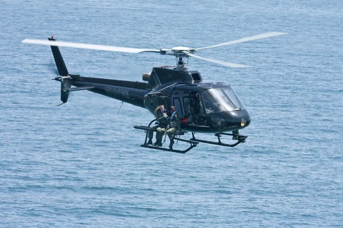 Framed Print : Eurocopter AS350 Ecureuil A-Star Helicopter flying over the Pacific Ocean near Malibu Framed Print : Eurocopter AS350 Ecureuil A-Star Helicopter flying over the Pacific Ocean near Malibu