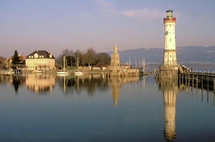 Framed Print : Europe, Germany, Bayern, Lighthouse and harbor